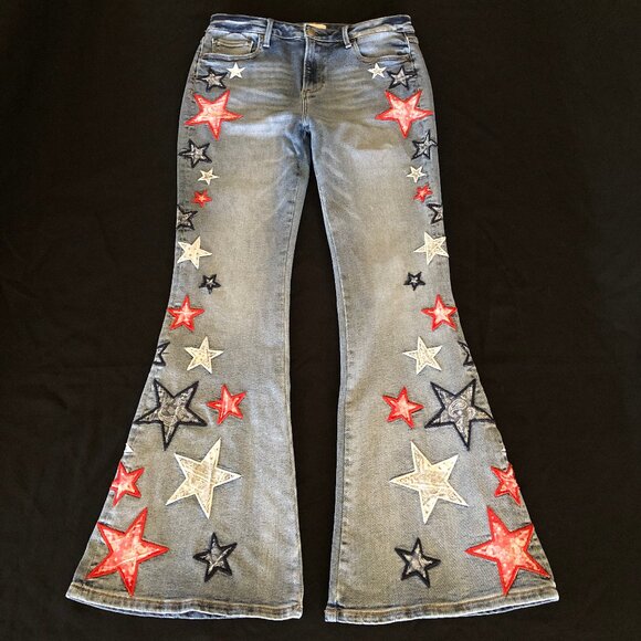 Free People x Driftwood Farrah Embroidered Flare Jeans Sz 29 - Picture 5 of 16